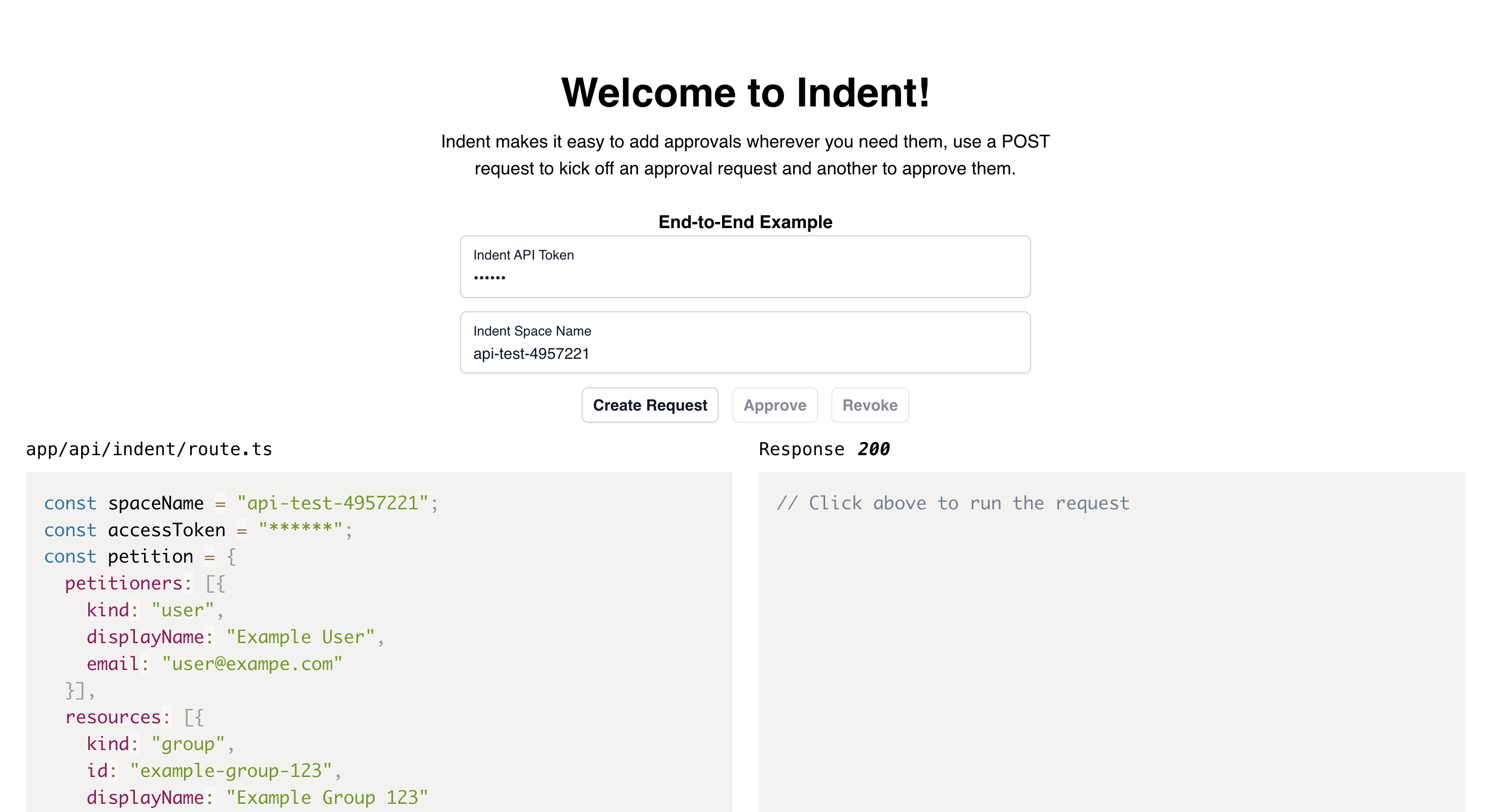 Screenshot of end-to-end Indent API example with Next.js