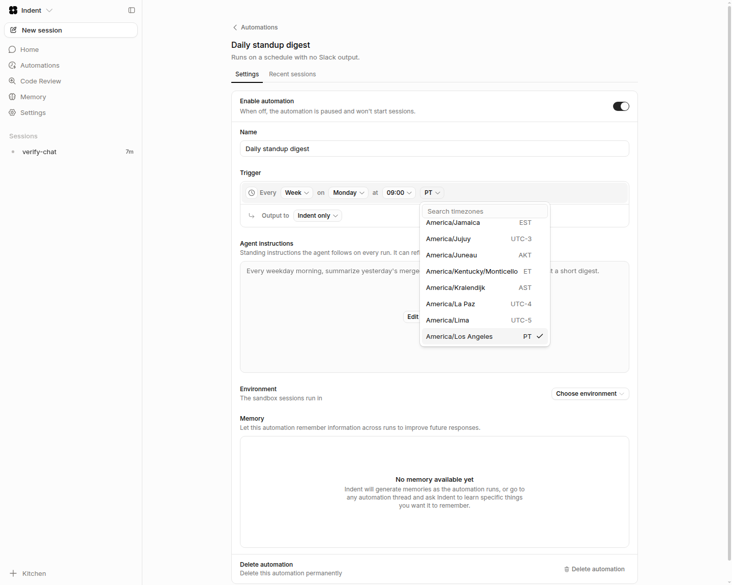 Setting a weekly schedule and timezone on an automation