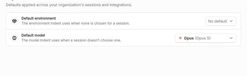 Organization Defaults with selectors for the default environment and model